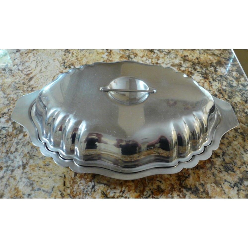 Vtg Queen Anne Style Stainless Steel Covered Vegetable Dish Inox Medina Columbia